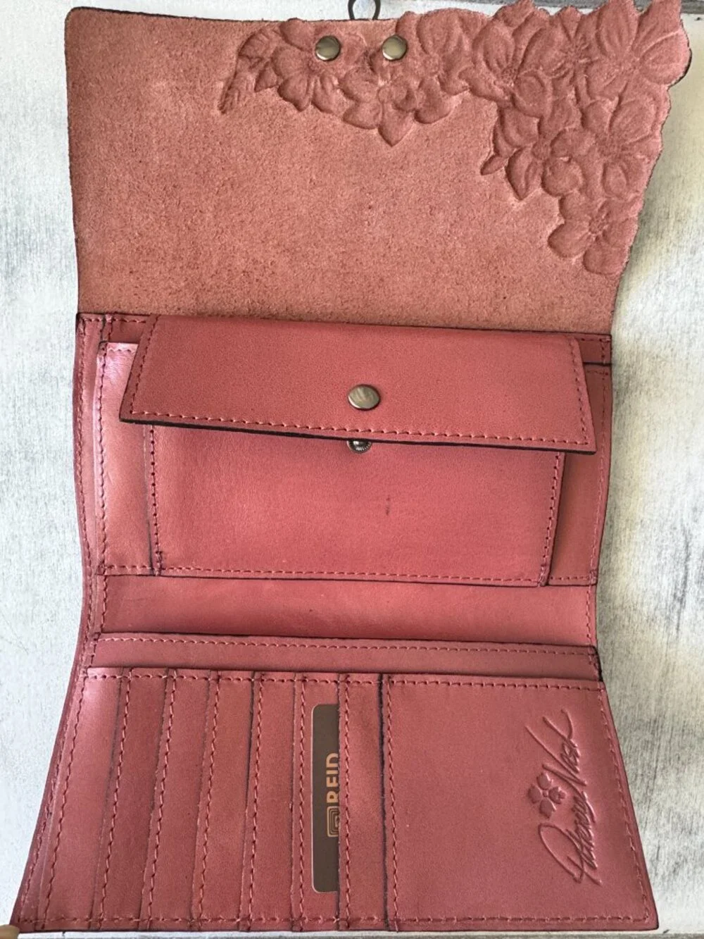 Patricia Nash Terresa Leather Wallet Hand Cut Tooled Pink